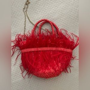 ZARA MINI FEATHERED BASKET BAG PINK